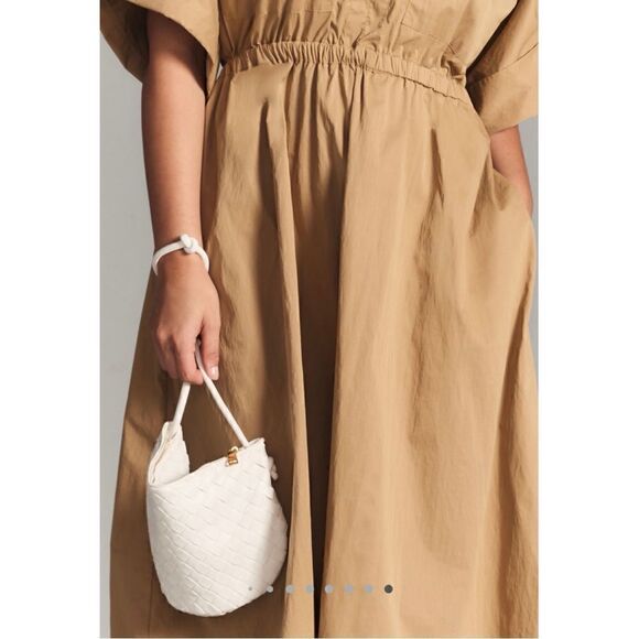 NEW Anthropologie Maeve Taupe Utility Gathered Maxi Shirt Dress Large Petite - Picture 10 of 10